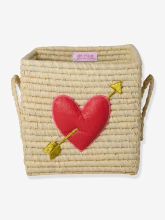 Rice Kleiner Bastkorb mit Zitronen-Stickerei und Griffen rice eckig beige