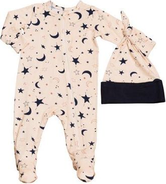 Everly Grey Jersey Long Sleeve Footie & Hat Set in Twinkle at Nordstrom, Size 0-3M
