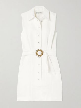 Saloni Abito Chemisier Mini In Misto Cotone, Lino E Seta Con Cintura Nya - Crema