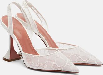 Amina Muaddi Holli leather-trimmed lace slingback pumps