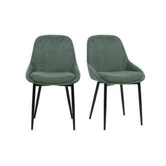 Miliboo Sillas De Dise&ntilde;o En Tejido Chenilla Verde Caqui Y Metal Negro (lote De 2) Holo