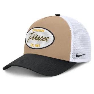 Nike Pittsburgh Pirates Rise Nike Mens MLB A-Frame Trucker Adjustable Hat in Brown | NB1F0JOWPTB-G3T