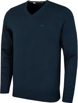Calvin Klein Mens V-Neck Soft Cotton Sweater - Petrol - XXXL