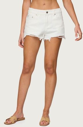 Edikted Fern Mid Rise Denim Cutoff Shorts in White at Nordstrom, Size X-Small
