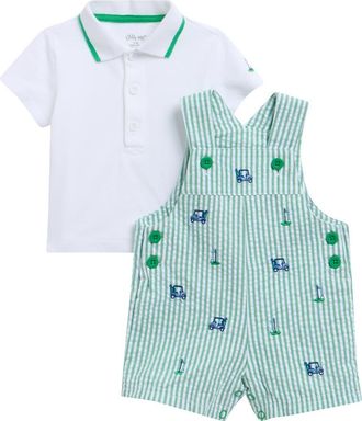 Little Me Golf Detail Polo Shirt & Shortall Set in Green at Nordstrom, Size 12M