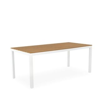 Koketto Home Mesa de exterior tapa polimadera natural y patas aluminio blanco