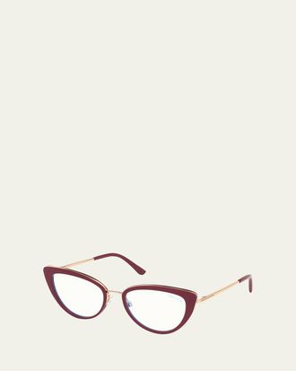 Tom Ford Blue Block Metal Cat-Eye Optical Frames