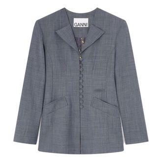 Ganni Blazer Largo de Botones de Lana Melange - Jackets - Mujer - Gris - S