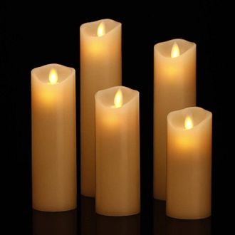 Elle Juego De 5 Velas Led Sin Llama Hechas De Cera Real - Alturas De 10 A 19 Cm - Parpadeo Realista - Mando A Distancia Con 10 Funciones