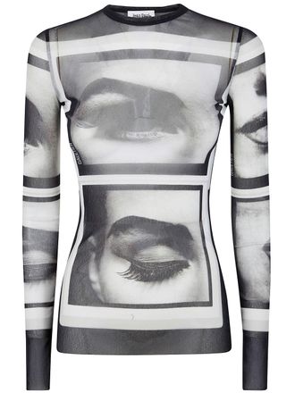 Jean Paul Gaultier Re-Edition: Mesh Longsleeve Top Printed Eyes And