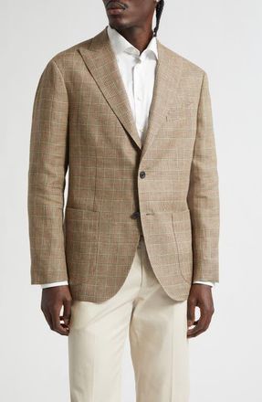 Boglioli K-Jacket Tan Glen Check Linen Sport Coat in Beige Prince Of Wales at Nordstrom, Size 40 Us