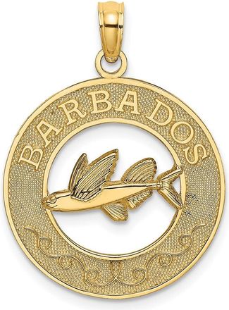 Diamond2Deal 14k Yellow Gold BARBADOS with Flying Fish Circle Charm Pendant