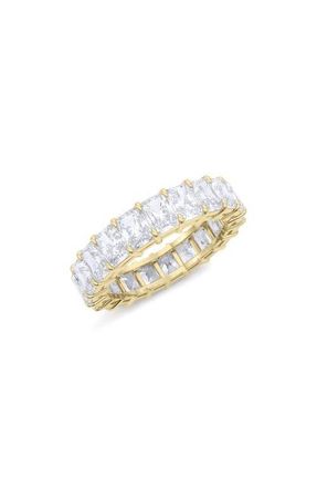 HauteCarat Radiant Cut Lab Created Diamond Eternity Ring in 18K Yellow Gold at Nordstrom, Size 6.5