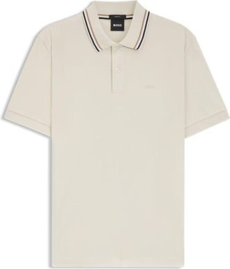 BOSS Striped-collar slim-fit polo shirt in cotton with logo