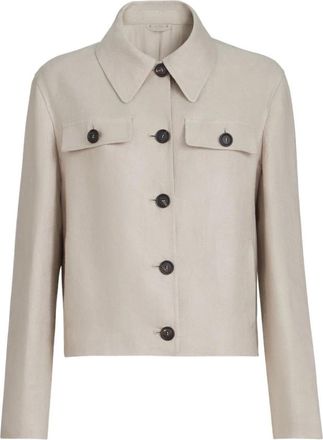 Brunello Cucinelli Linnen Diagonaal Jas met Monili - Dames - Zomerjassen - Beige - M - Linnen - Jassen