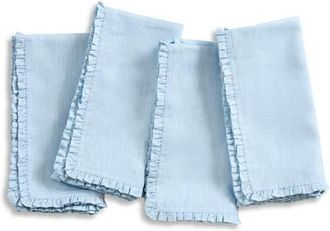 Solino Home Linen Dinner Napkins Set of 4, 20 x 20 Inch for Dining Table, Holiday and Everyday Table Decor - Juliette Ruffle in Ice Water at