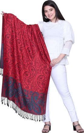 World of Shawls Stylish Paisley Patterned Silk Feel Scarf Shawl, 180 x 70 cm (Maroon With Black)