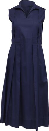 Marni Open-Collar Pleated Midi Dress in Navy Blue Cotton