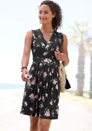 Vivance Jerseykleid VIVANCE, Damen, Gr. 34, N-Gr, schwarz (schwarz, mauve bedruckt), Jersey, Obermaterial: 95% Viskose, 5% Elasthan, bedruckt, gebl&uuml;mt, figuru