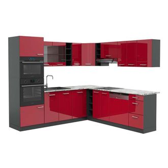 Vicco Cocina Esquinera R-line, Burdeos Brillo Intenso/antracita, 237 X 247 Cm, Et M&aacute;rmol