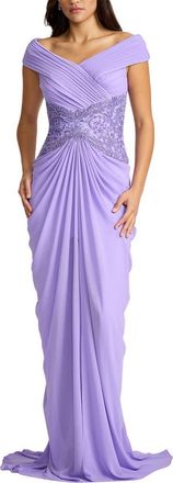 Tadashi Shoji Beaded Off the Shoulder Chiffon Gown in Lavender Mist at Nordstrom, Size 14
