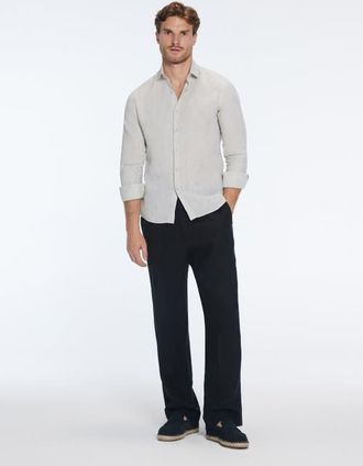 Moeva Harry Linen Shirt with Spread Collar in Khaki at Nordstrom, Size Xx-Large