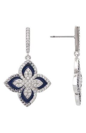 Rivka Friedman Enamel & Cubic Zirconia Flower Drop Earrings in Gold /Navy at Nordstrom Rack