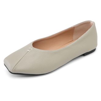 Generic Thin Sole & Pebbled Leather Ballet Flats for Women (Sizes 32-54) 1cm Square Toe Slip-On Shoes - Lightweight Wide Fit Spring & Fall,Sage Green,15 UK