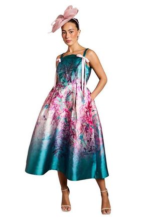 Coast Strappy Bow Detail Twill Midi Dress in Teal at Nordstrom, Size 12