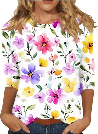 Generic My Orders Placed Womens Casual 3/4 Sleeve Blouse UK Summer Fashion Crewneck Tunic Tops Funny Floral Butterfly Polka Dots Print Shirts Dressy Comfy Bre