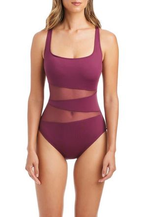 Bleu Rod Beattie Crisscross Open Back One-Piece Swimsuit in Plum at Nordstrom, Size 12