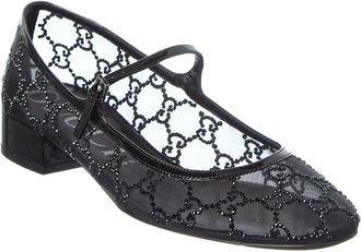 Gucci GG Crystal Mesh & Patent Ballet Flat