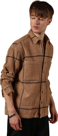 Campus Sutra Mens Ash Brown Graph-Check Waffle Overshirt