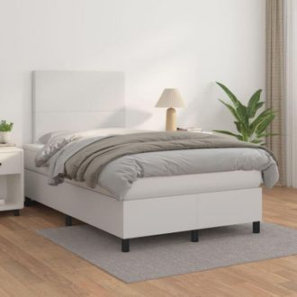 vidaXL Vidaxl - Cama Box Spring Con Colch&oacute;n Cuero Sint&eacute;tico Blanco 120x200 Cm