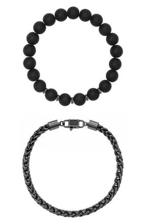 Mr.Ettika Matte Black Bead & Chain Bracelet Set in Onyx at Nordstrom