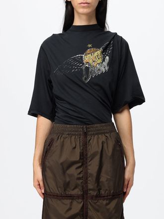Diesel Asymmetric Cotton T-Shirt with Mock Neck and Logo Print