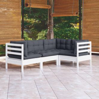 vidaXL Vidaxl - Muebles De Jard&iacute;n 4 Pzas Con Cojines Blanco Madera De Pino