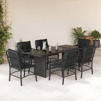 vidaXL Set De Comedor De Jard&iacute;n 7 Pzas Y Cojines Rat&aacute;n Sint&eacute;tico Negro Vidaxl