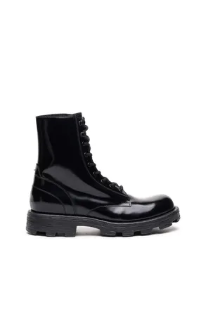 Diesel D-Hammer-Combat boots in glossed leather - Boots - Man - Black