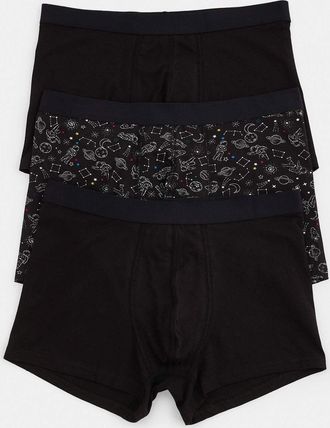 Trendyol MAN Heren 3-pack Zwart Galaxy-print Boxer Shorts