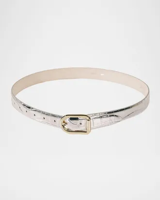 D&eacute;hanche Mija Mirror Croc-Embossed Leather Belt