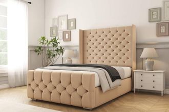 Comfort Beds Monte Carlo Plush Bed Frame With Mattress-50 Upholstered Wingback in Stone | Size: Single