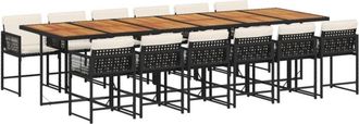 vidaXL Set Comedor De Jard&iacute;n Con Cojines 13 Pzas Rat&aacute;n Sint&eacute;tico Negro Vidaxl