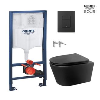GROHE Bastidor Grohe Pack Cisterna Empotrada Y Pulsador Negro Mate Con Inodoro Suspendido Rimless Lia Negro Mate De Azulbath