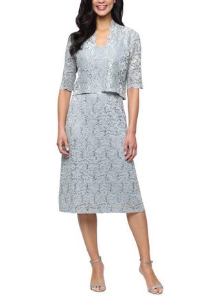 S.L. Fashions Sequin Stretch Lace Cocktail Dress with Jacket in Sage at Nordstrom, Size 14