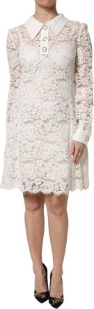 Dolce & Gabbana White Floral Lace Long Sleeves Shift Womens Dress (Pre-Owned)