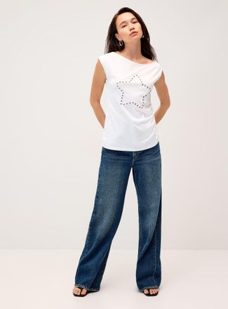 Twik Womens Gathered side eyelet star loose Cami Top