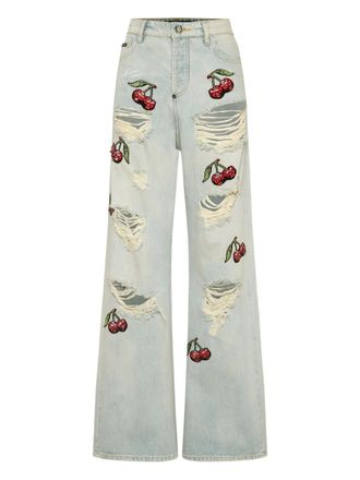 Philipp Plein Cherries Destroyed jeans - Blauw