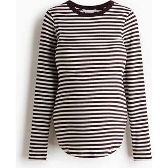 H&M Mama Ribbed Jersey Top in Burgundy/striped at Nordstrom, Size Xx-Large