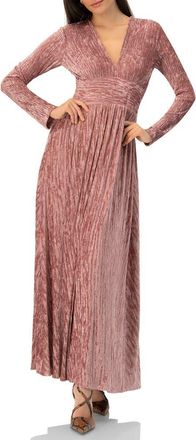 Ivonne Long Velvet Pleated V-Neck Dress in Dark Pink at Nordstrom, Size 14